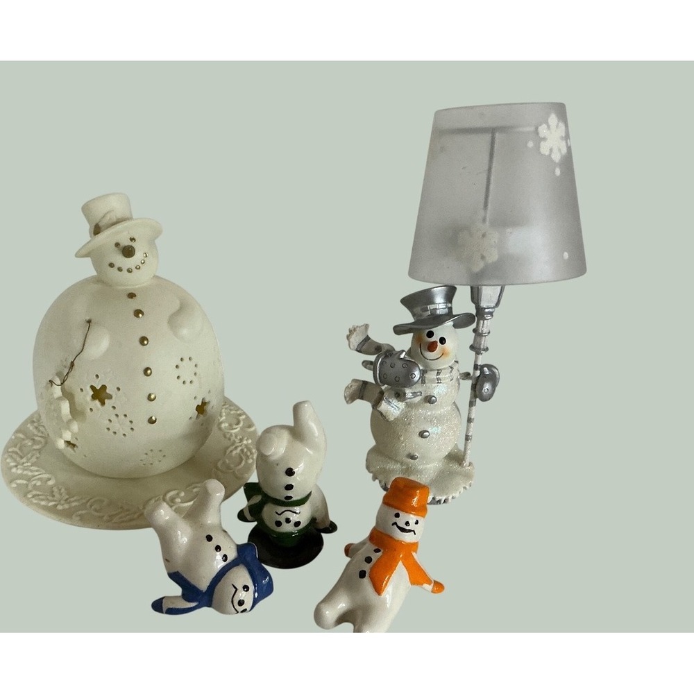 At Home America Snowman Tea Light Holder Set Ceramic Winter Decor 5 Piece